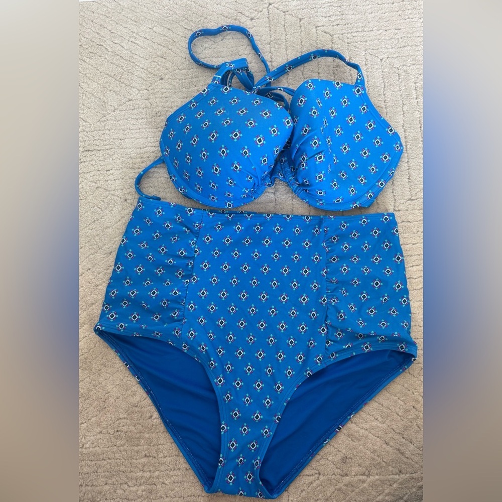 aerie Blue Printed High-Waist Bikini Set